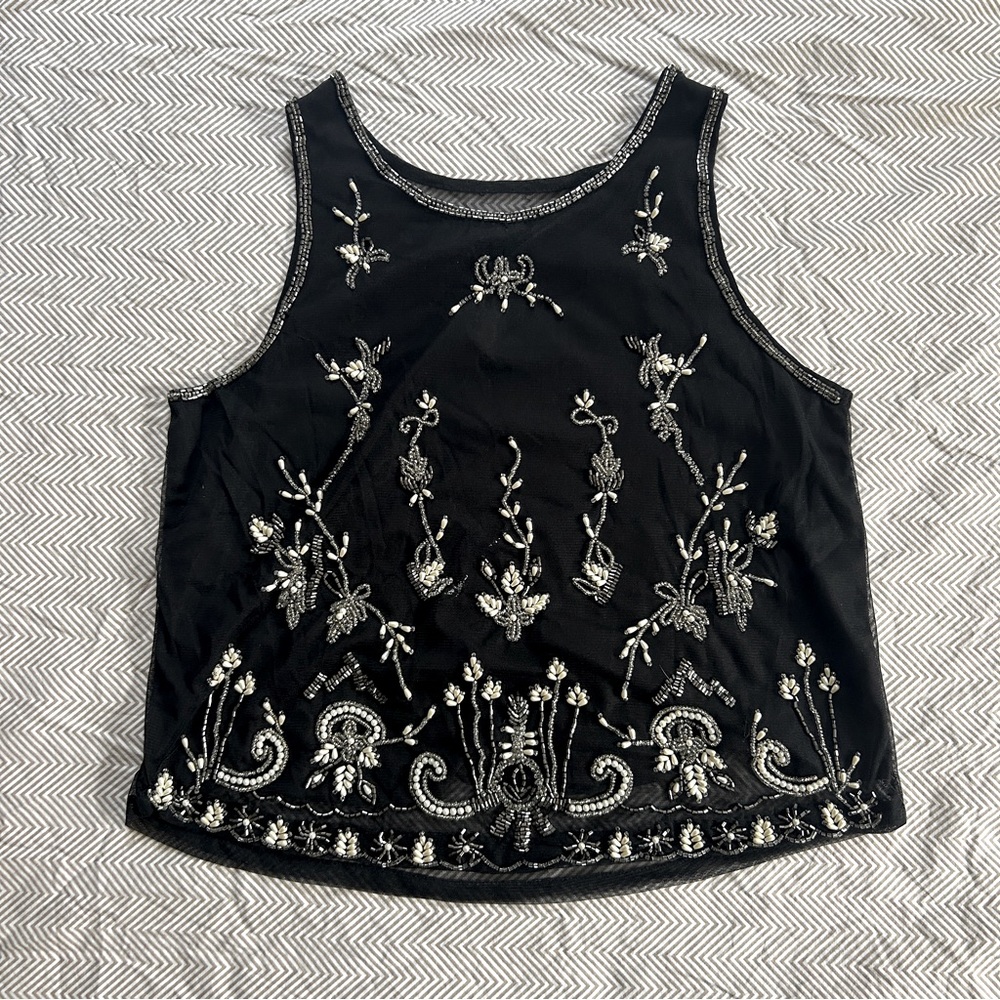 Beaded Festival y2k mesh back tank top with pearls